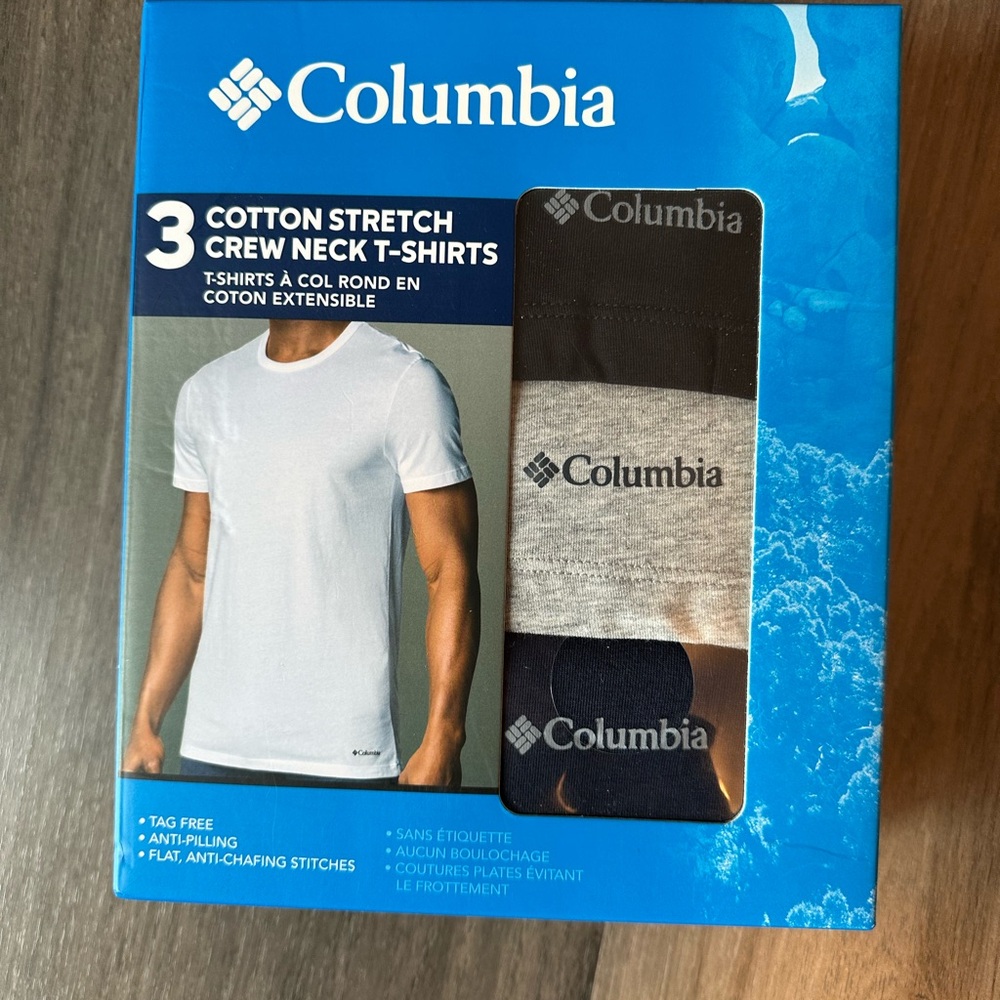 Columbia Men's Cotton Stretch Crew Neck T-Shirts - Black, Gray, Navy